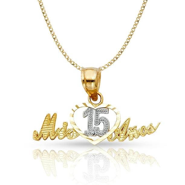 14K Two Tone Gold 15 Anos Quinceanera Pendant Necklace